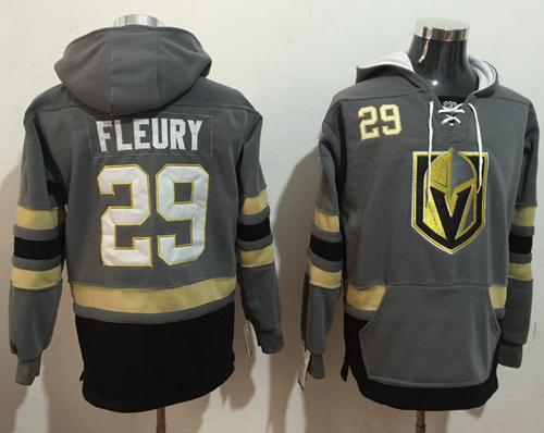 Golden Knights #29 Marc-Andre Fleury Grey Name & Number Pullover NHL Hoodie